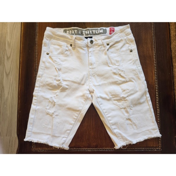 Beat & Rhythm Distressed Denim Cut-off Bermuda Shorts - Size 34 - Picture 1 of 7